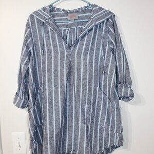 Women's Forcynthia Striped Blue Swimsuit Coverup with Hood & Pockets Size Large